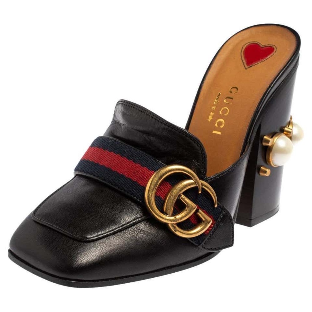 Gucci Marmont GG Peyton Pearl Embellished Heels Black, Size 39